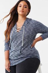 Plus Size Ribbed Hooded Tunic