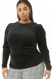 Plus Size Velvet Ruched Puff-Sleeve Top