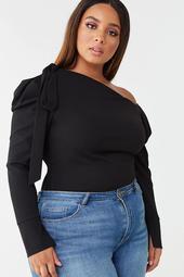 Plus Size Pleated One-Shoulder Top