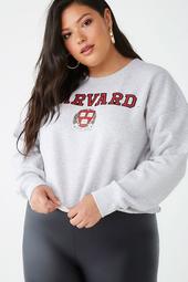 Plus Size Harvard Graphic Raw-Cut Sweatshirt