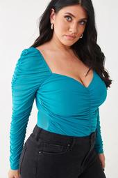 Plus Size Sheer Ruched Bodysuit