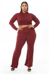 Plus Size Cropped Hoodie & Flare Pants Set