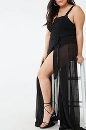 Plus Size Sheer Self-Tie Maxi Skirt