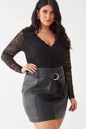 Plus Size Belted Faux Leather Skirt