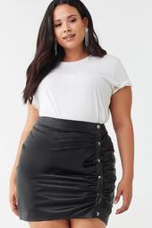 Plus Size Ruched Faux Leather Skirt