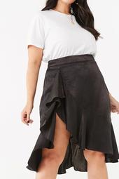 Plus Size Satin High-Low Skirt