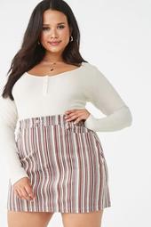 Plus Size Striped Corduroy Skirt