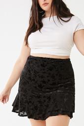Plus Size Floral Velvet Skirt