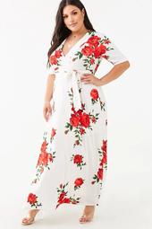 Plus Size Floral Belted Maxi