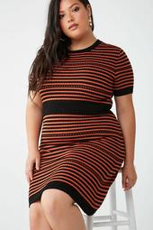 Plus Size Ribbed Striped Mini Dress