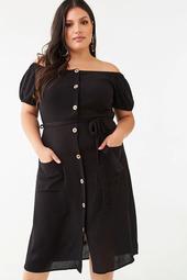 Plus Size Off-the-Shoulder Button-Down Dress