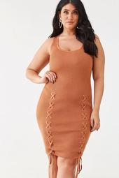 Plus Size Ribbed Lace-Up Dress