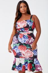 Plus Size Floral Print Midi Dress