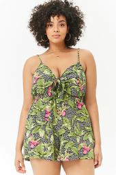 Plus Size Geo Tropical Knotted Romper