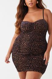 Plus Size Ruched Leopard Dress
