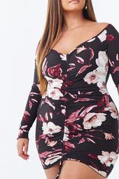 Plus Size Ruched Floral Mini Dress