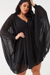 Plus Size Batwing Sleeve Mini Dress