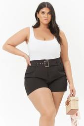 Plus Size Belted High-Waist Shorts