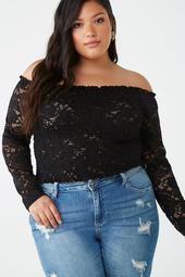 Plus Size Lace Off-the-Shoulder Smocked Top