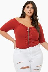 Plus Size Zippered Off-the-Shoulder Top