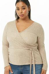 Plus Size Marled Ribbed Surplice Top
