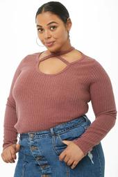 Plus Size Ribbed Knit Crisscross Top