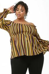 Plus Size Striped Off-The-Shoulder Top