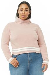Plus Size Chenille Varsity Turtleneck Sweater
