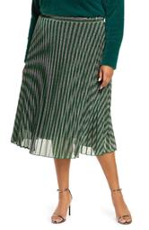 Chevron Pleated Metallic Knit Skirt