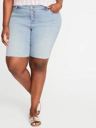 Mid-Rise Secret-Slim Pockets Button-Fly Plus-Size Jean Bermuda Shorts - 9-inch inseam