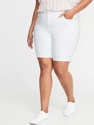 Mid-Rise Secret-Slim Pockets Plus-Size White Jean Bermuda Shorts - 9-inch inseam