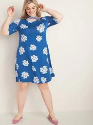 Jersey Elbow-Sleeve Plus-Size Swing Dress