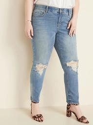 High-Waisted Secret-Slim Pockets + Waistband Power Slim Straight Plus-Size Distressed Jeans