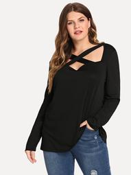 Plus Crisscross Front Slim Fitted Top