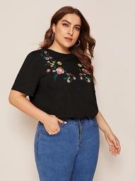 Plus Floral Embroidery Top