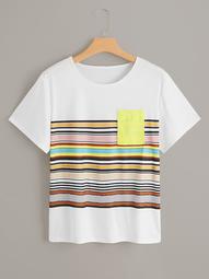 Plus Pocket Front Striped Tee