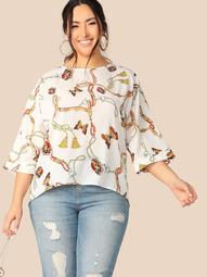 Plus Chain and Butterfly Print Top