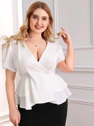 Plus Surplice Front Tiered Layer Blouse