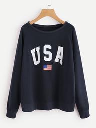 Plus American Flag & Letter Graphic Sweatshirt