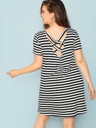 Striped Shirt Dress with Lattice Back