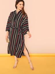Plus Belted Striped Shirt Dress