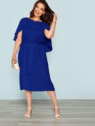 Plus Cape Sleeve Belted Dress