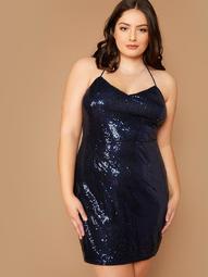 Plus Crisscross Backless Sequin Fitted Dress