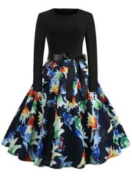 Plus Floral Print Bow Front Fit & Flare Dress