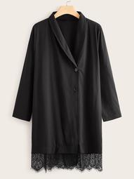 Plus Lace Trim Single Breasted Solid Outerwear