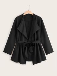 Plus Waterfall Neck Belted Outerwear