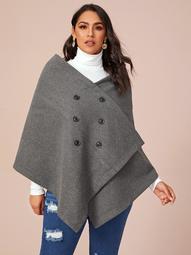 Plus Tweed Double Breasted Poncho Coat