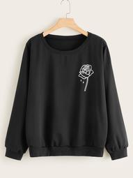 Plus Rose Print Long Sleeve Sweatshirt