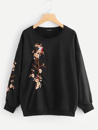Plus Botanical Embroidery Sweatshirt
