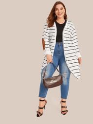 Plus Contrast Patched Striped Open Front Coat
